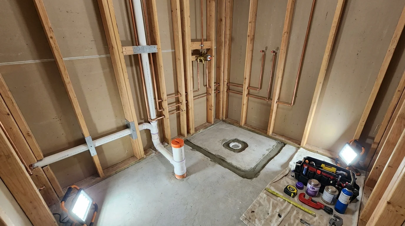 Bathroom rough-in plumbing during remodel by Johns Plumbing LLC in Elverta