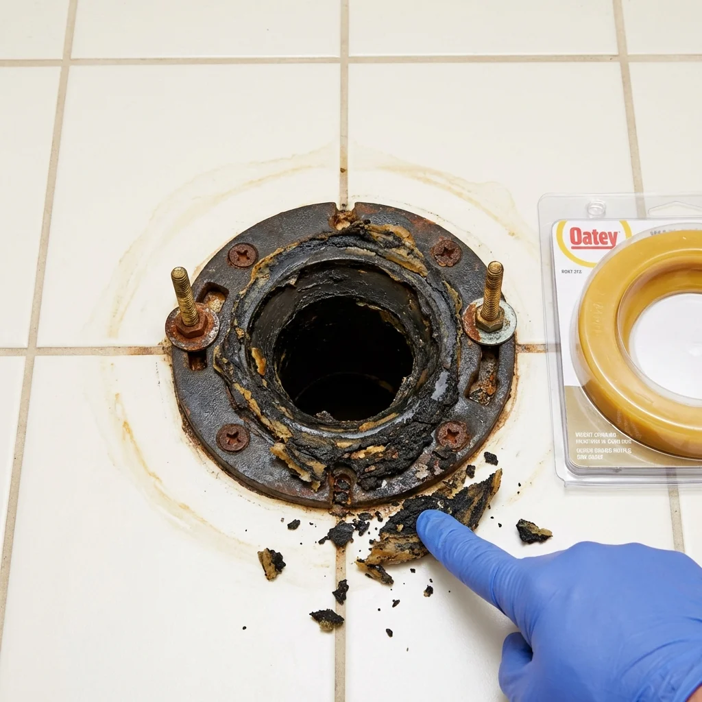 Failed wax ring showing water seepage at the base of a toilet in a Elverta, CA home