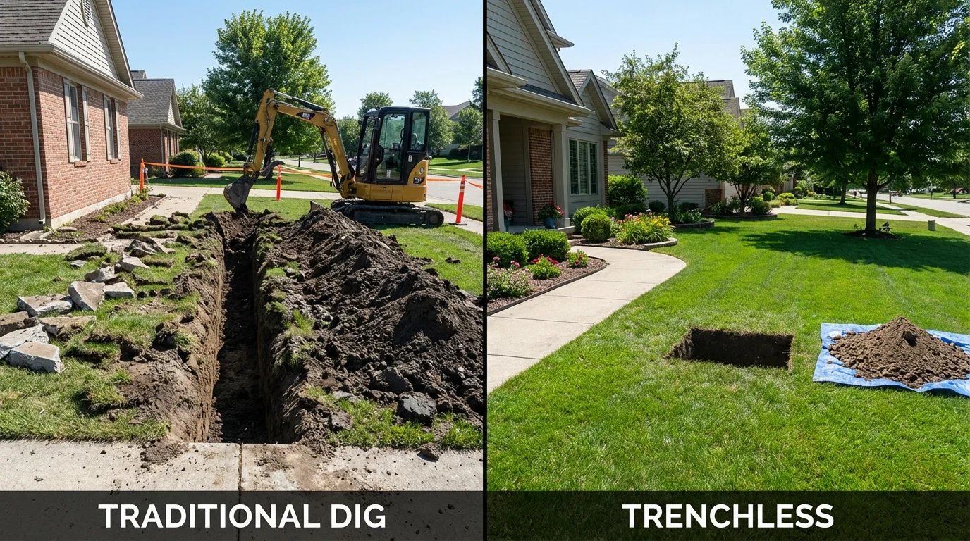 Trenchless sewer repair with minimal yard damage versus traditional excavation in Elverta, CA
